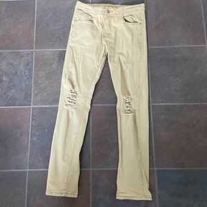 NITAGUT Men's Slim Fit Stretch Destroyed Ripped Skinny Denim Jeans Yellow